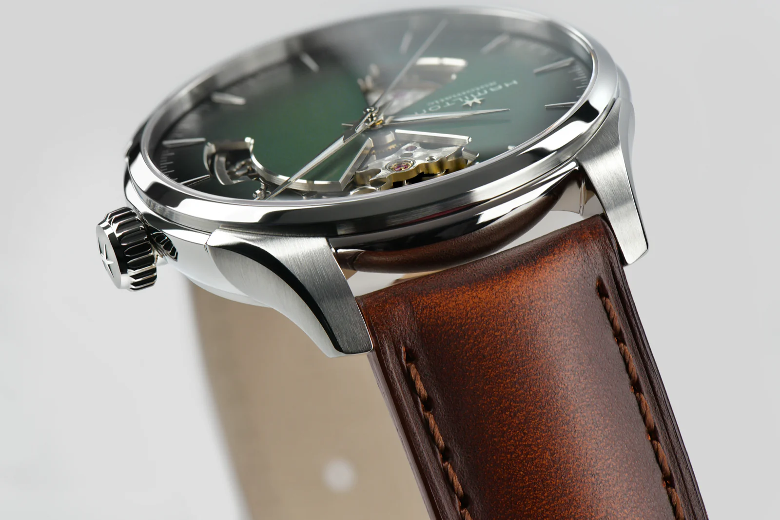 Hamilton Jazzmaster Open Heart Watch Automatic 40mm Green Dial / Leather Strap - Image 4
